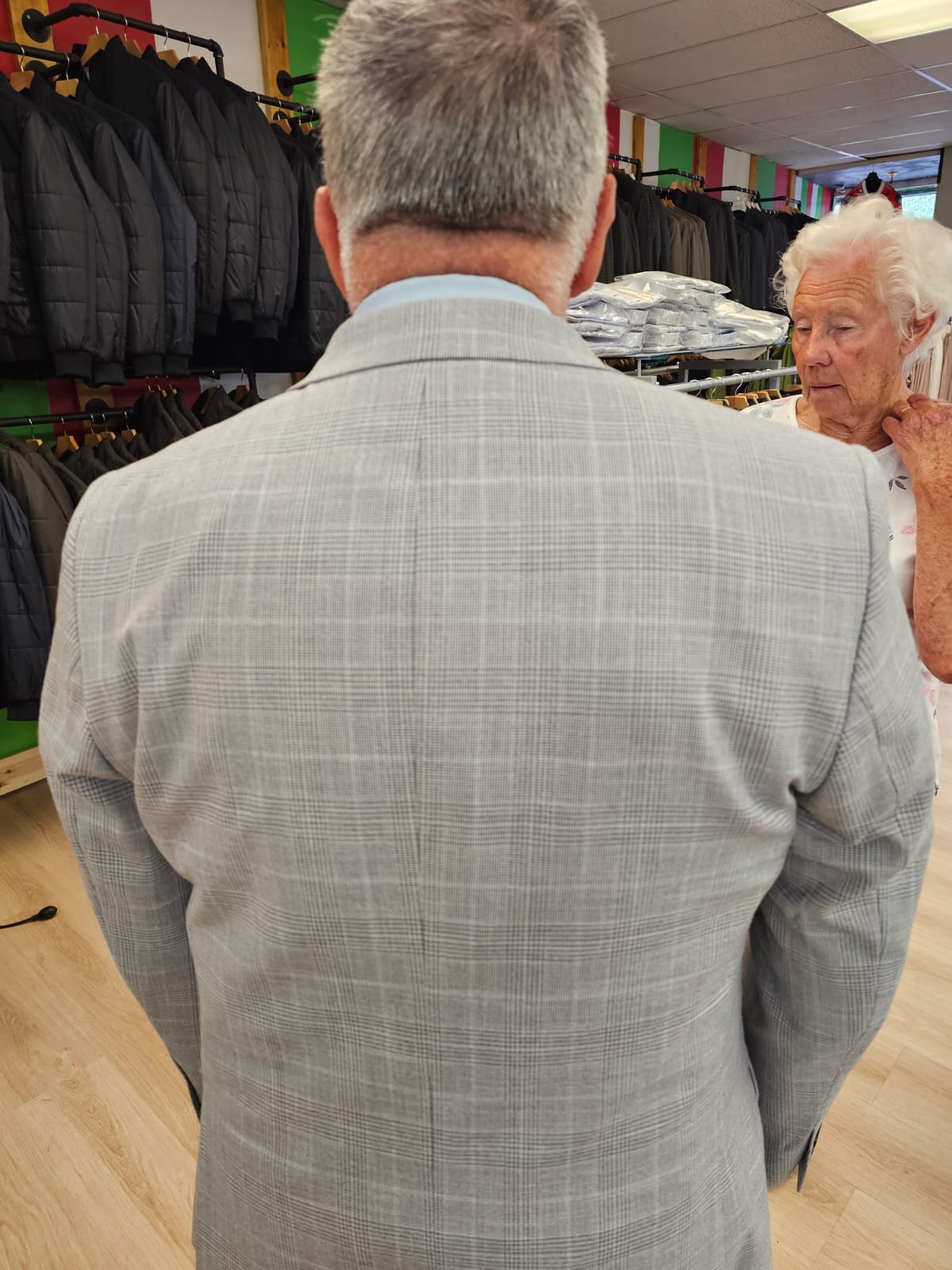 Grey checked bespoke men’s suit fitted by Alberto Ricci Tailoring in Forres, Scotland.